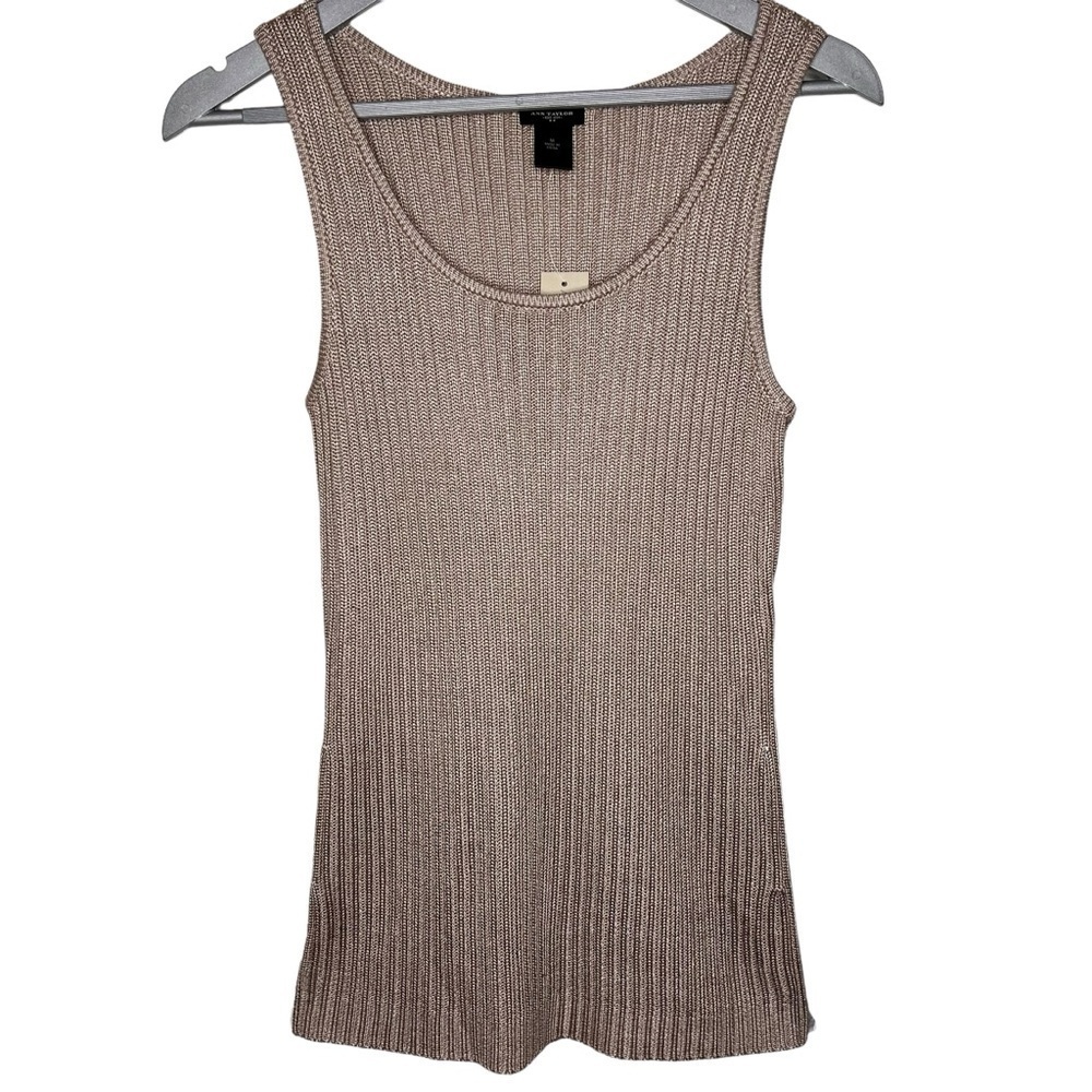 Ann Taylor Women’s Rib Knit Scoop Neck Sleeveless Tank Tan Gold Rayon Size M NWT